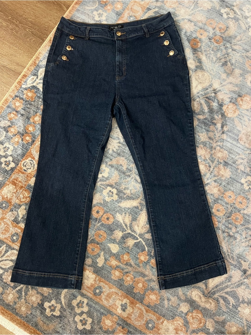 Rachel Zoe Dark Navy Boot-Cut Jeans with Gold Buttons